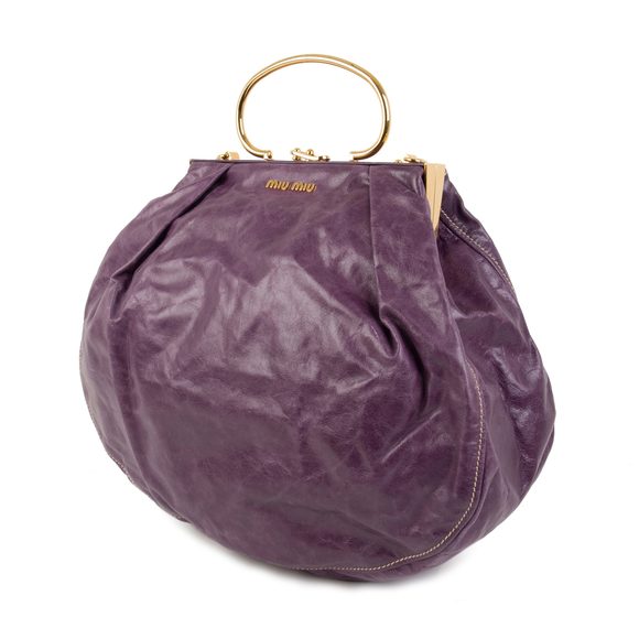 Miu Miu Purple Distressed Leather Frame Bag - Picture 2 of 10